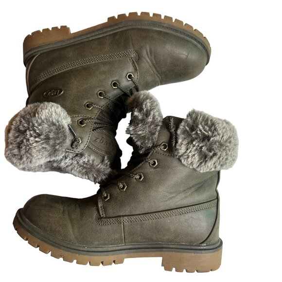 Lugz Fur Boots Army Green Lace Up Combat Style Faux Fur Boots Size 7.5 - Picture 5 of 7